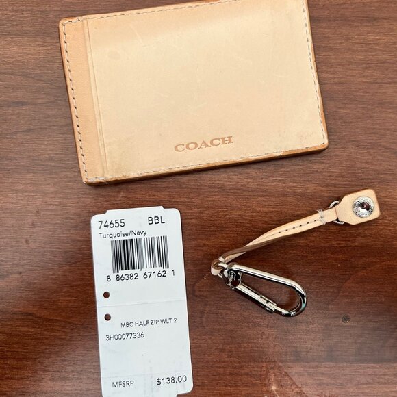 COACH Bleecker canvas half zip wallet EUC turquoise navy blue 74655 card case - Picture 7 of 8